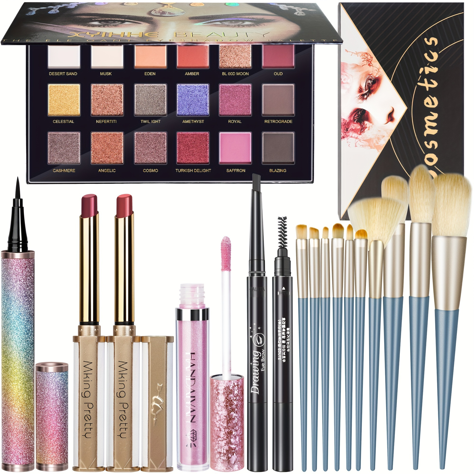  Kit completo de maquillaje para mujer, kit de maquillaje todo  en uno, incluye paleta de sombras de ojos de 12 colores y múltiples  cosméticos, juego de regalo de maquillaje para mujeres
