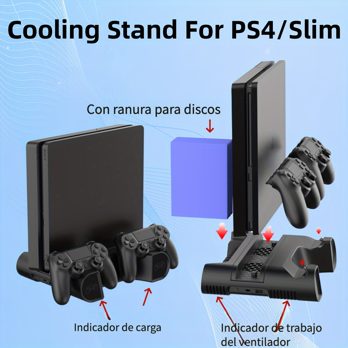 Cargador de controlador PS4, soporte de estación de acoplamiento de puerto  de carga rápida mejorado para controlador PS4/PS4 Slim/PS4 Pro, negro