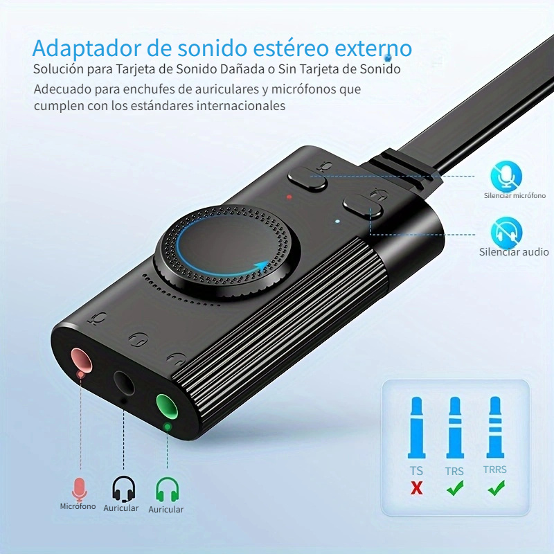 Tarjeta De Sonido USB Adaptador USB Para Ordenador Audio - Temu Chile