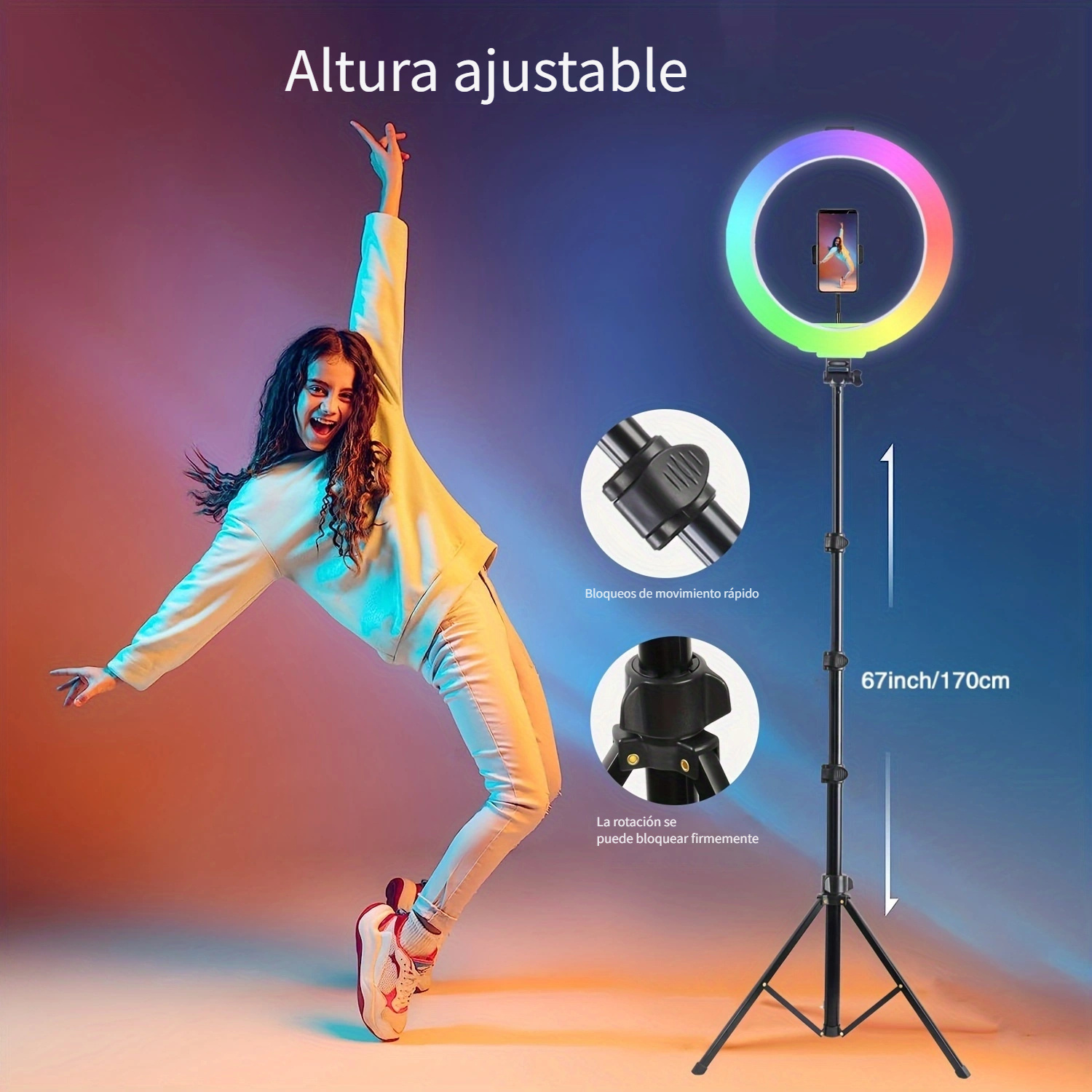  Anillo de luz para selfie de 6 pulgadas con trípode y soporte  para teléfono celular para maquillaje en vivo, mini anillo de cámara LED,  lámpara de mesa, luz de relleno para