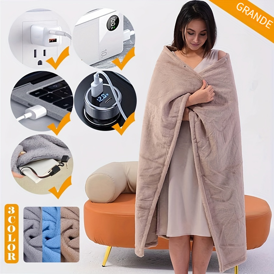 Manta eléctrica con almohadilla térmica, manta térmica de franela USB,  manta de viaje eléctrica para auto y hogar, lavable a máquina, manta  eléctrica
