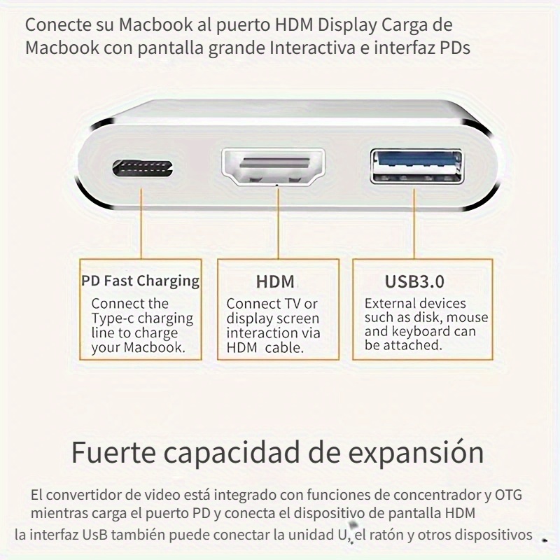 Adaptador Carga Usb 3 1 3 En 1 Tipo C 4k Compatible Usb - Temu