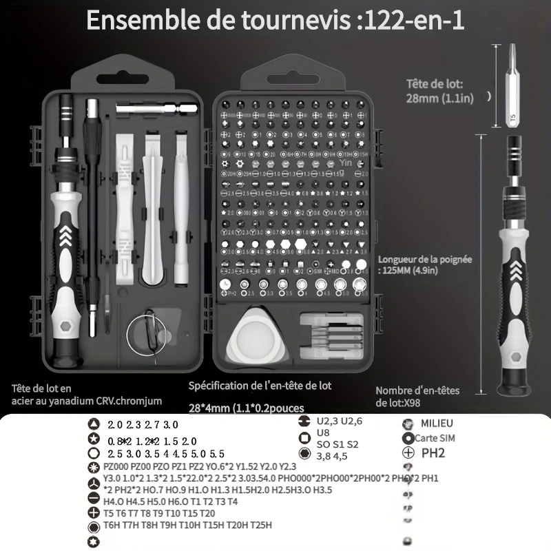 138 en 1 Mini Set Tournevis Precision Kit Tools Petit Boite Tournevis Torx  Informatique Demontage  MacBook,iPhone,Réparation,Lunettes,Bricolage,Montre,Smartphone