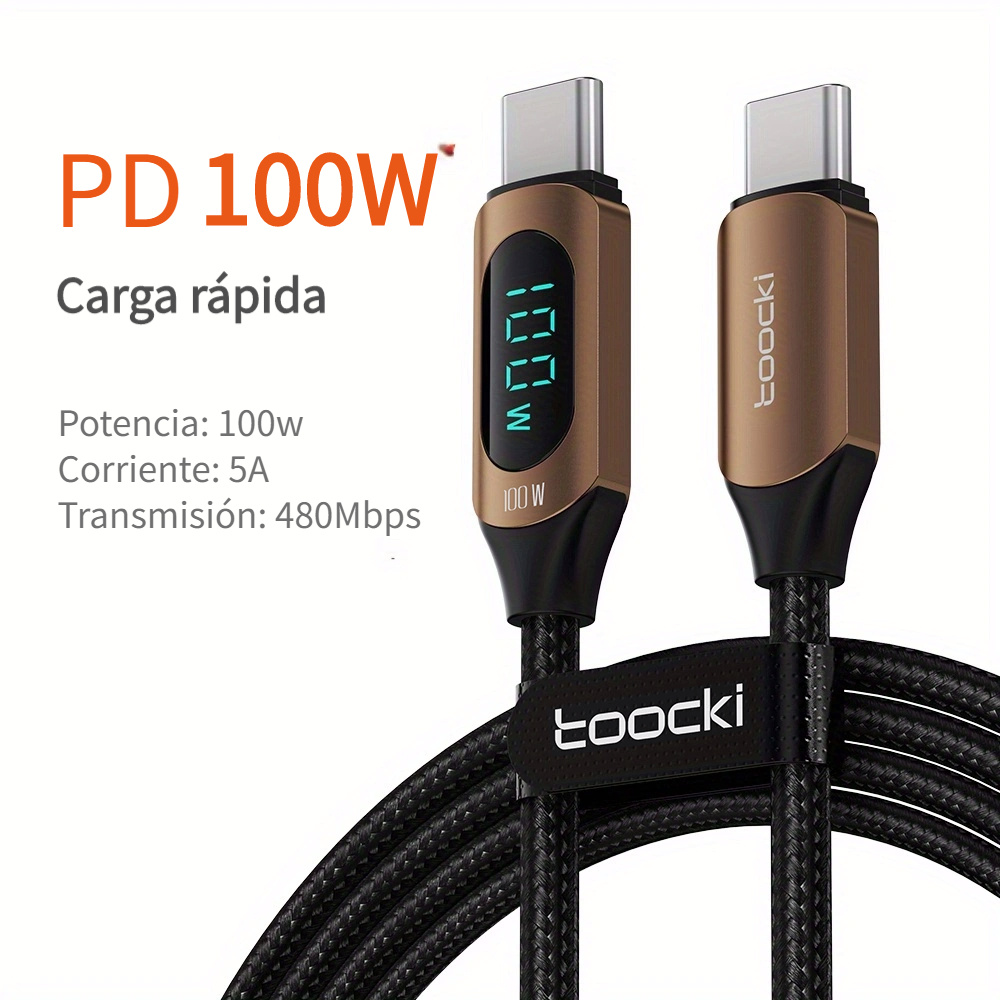 Toocki cable Tipo C Tipo C Cargador Carga Rápida Pd 100w Usb - Temu Mexico