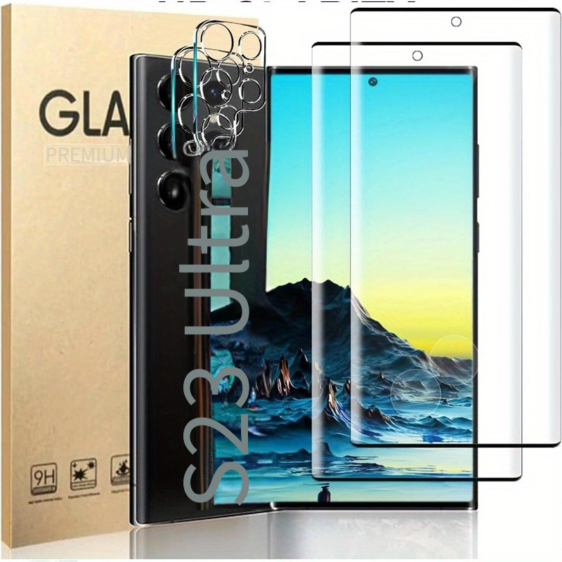 [Paquete de 2] Protector de pantalla para Samsung Galaxy S23 Ultra,  película de cobertura completa de vidrio templado, desbloqueo de huellas