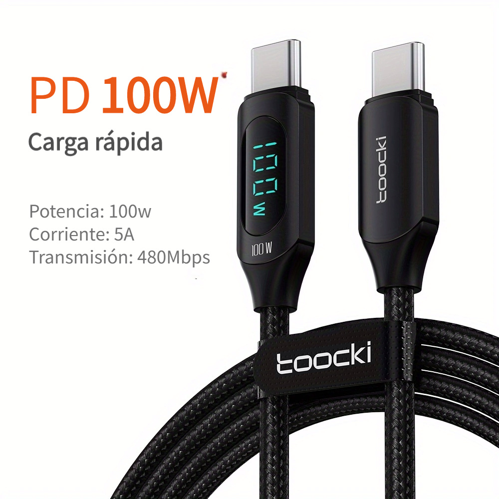 Toocki-Cable de carga rápida tipo C a tipo C, cargador de 100W, PD, USB C a USB  C, Cable de pantalla para Xiaomi POCO f3, Realme, Macbook y iPad