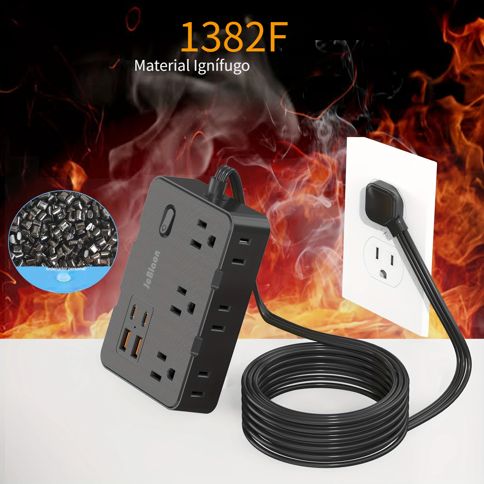 Regleta de alimentación de enchufe plano, cable de extensión ultra plano de  5 pies, 3 tomas de corriente, 4 puertos USB (2 USB C) estación de carga –  Yaxa Colombia