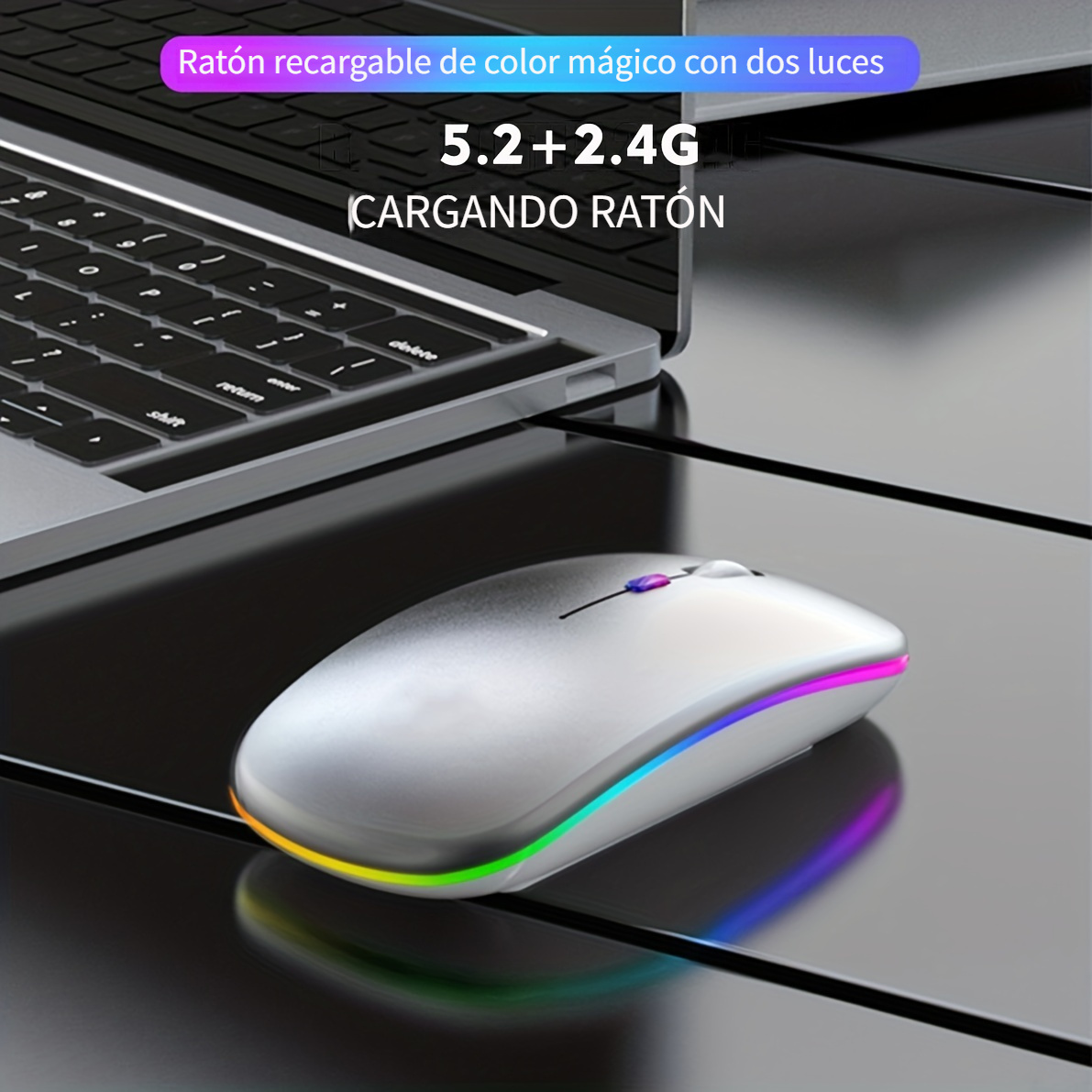 COO Ratón inalámbrico, LED delgado modo dual (Bluetooth 5.1 y 2.4G  inalámbrico) recargable LED inalámbrico con 3 DPI ajustables para iPad OS  13