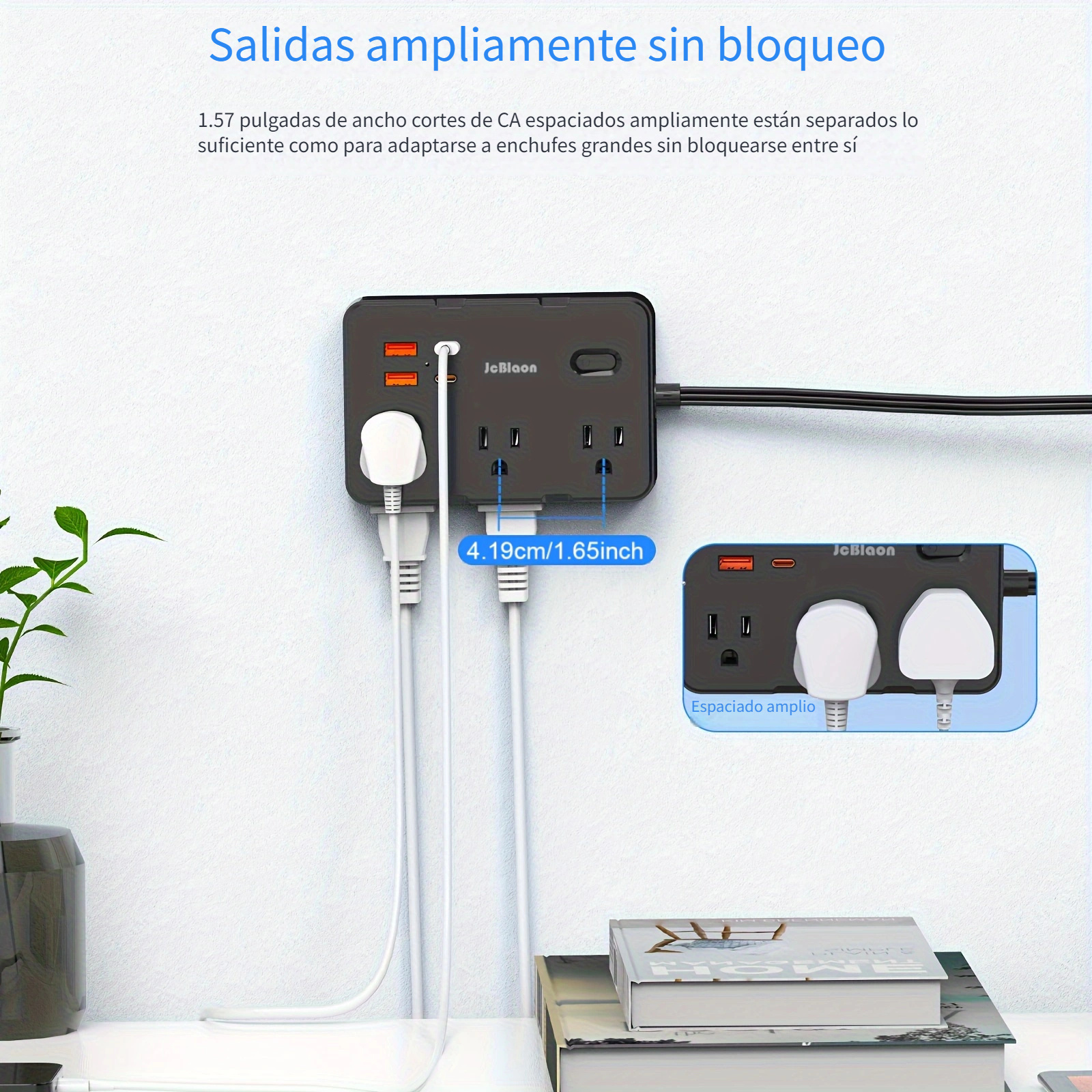 Regleta de alimentación de enchufe plano, cable de extensión ultra plano de  5 pies, 3 tomas de corriente, 4 puertos USB (2 USB C) estación de carga –  Yaxa Colombia