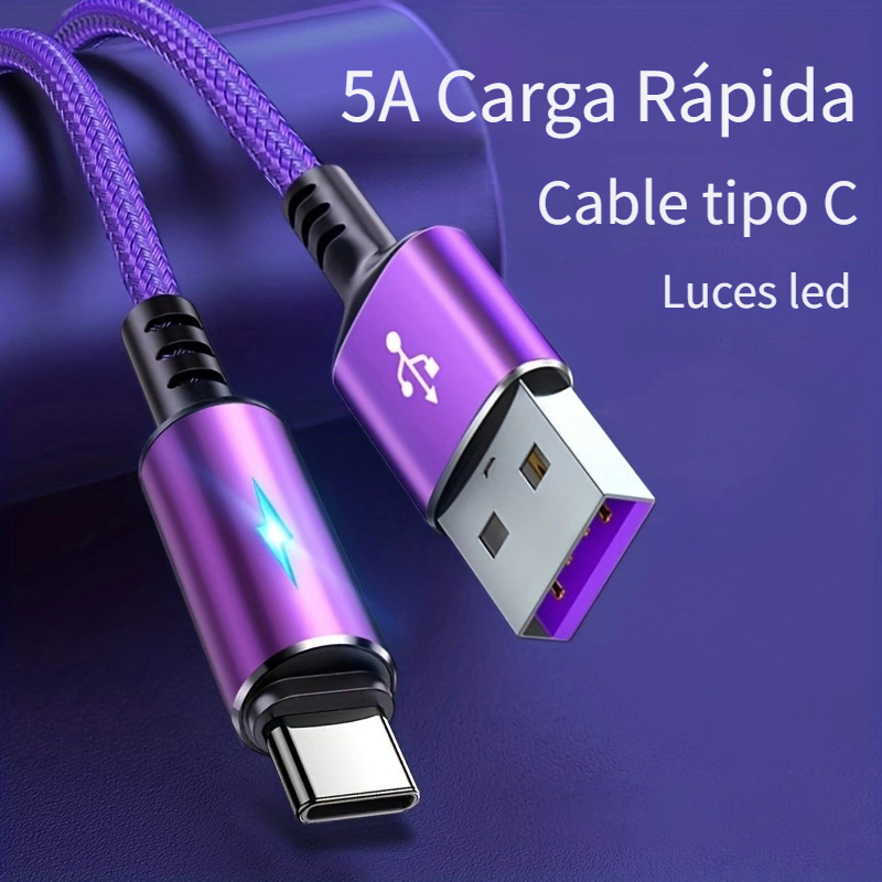 Carga Rápida 3A Con Cable De Luz LED Cable Micro USB Tipo C - Temu