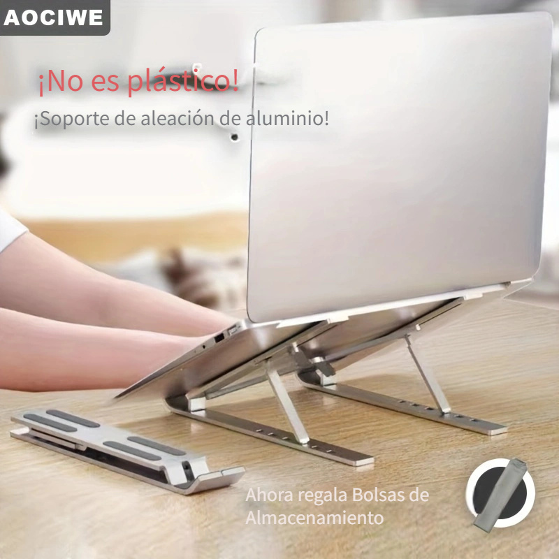 Soporte portátil de aluminio para laptop, con ventilador de refrigeración,  soporte ergonómico ajustable para laptop, soporte plegable para