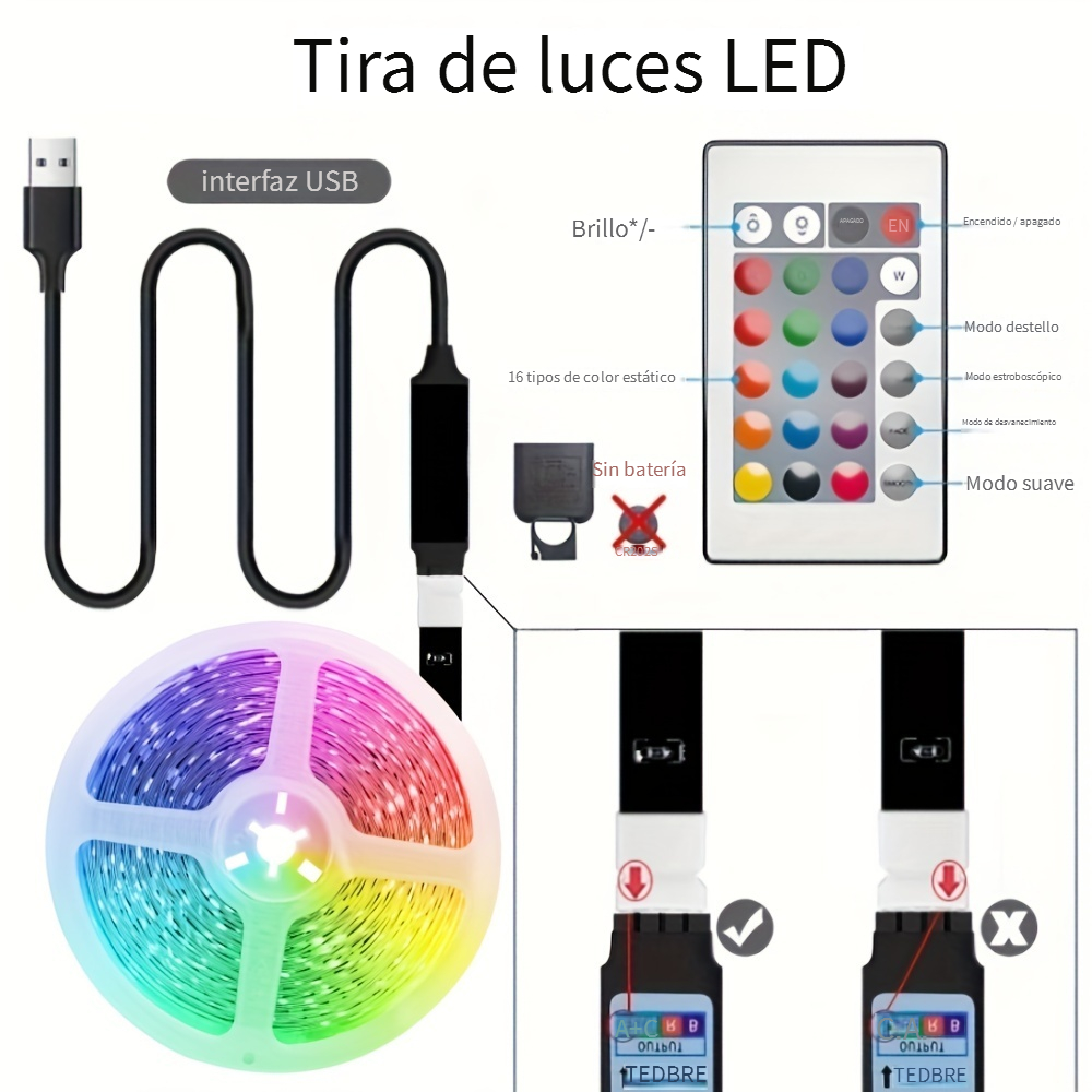  Tira de luces Led, tira de luz LED de 60 pies, sincronización  de música, cambio de color, tira LED RGB con micrófono incorporado, control  de aplicaciones Bluetooth luces de cinta LED