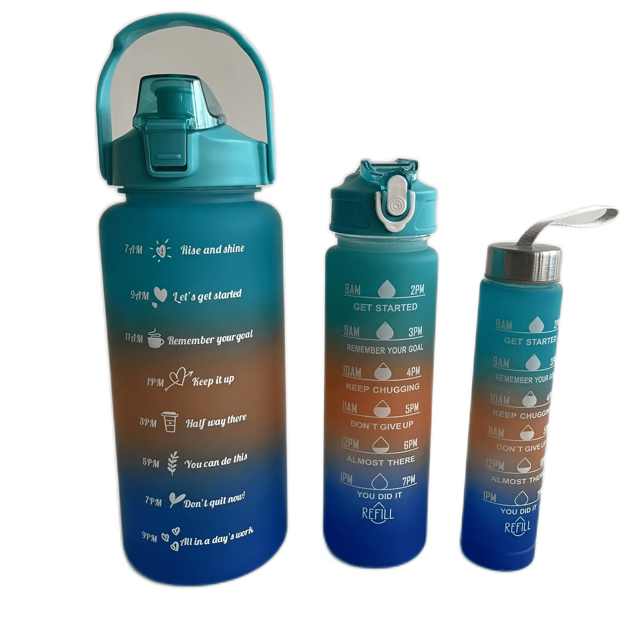 3 Pcs/set Sport Water Bottle With Straw Time Marker Large Capacity