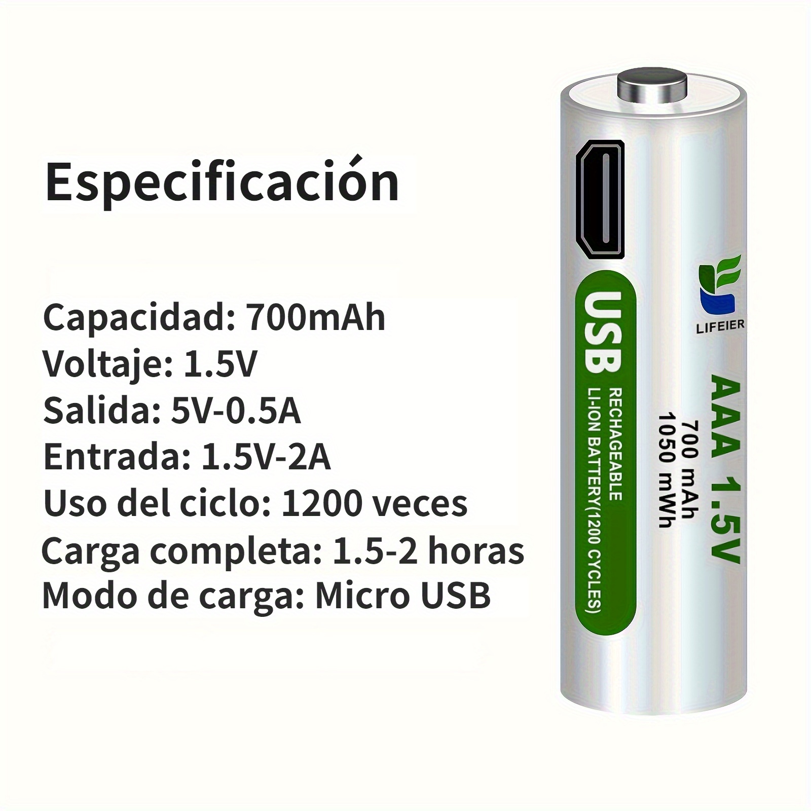Usb Aa Batería Recargable Iones Litio Alta Capacidad 1.5v - Temu