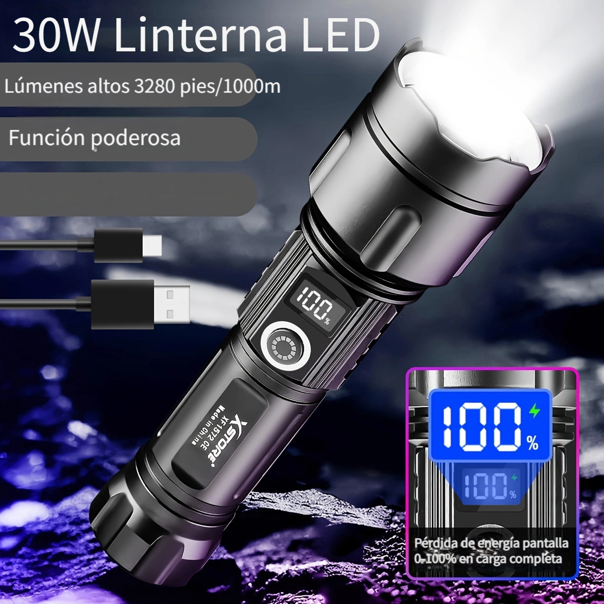 Linterna recargable LED de 200000 lúmenes, linterna LED súper brillante,  linternas tácticas, lúmenes altos, 5 modos, luz de flash zoomable, XHP70.2