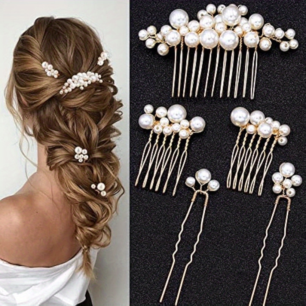 

Elegant Faux Pearl Hair Pin Vintage Hair Insert Comb Hair Decorations Graceful Hairdressing Accessories For Wedding Bridals Banquet