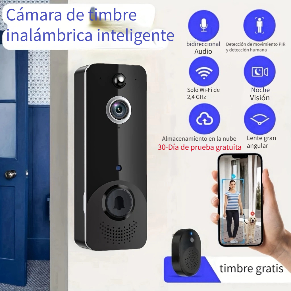 Timbre De Puerta HD Wifi Inalambrico Con Camara Audio Y Video Para