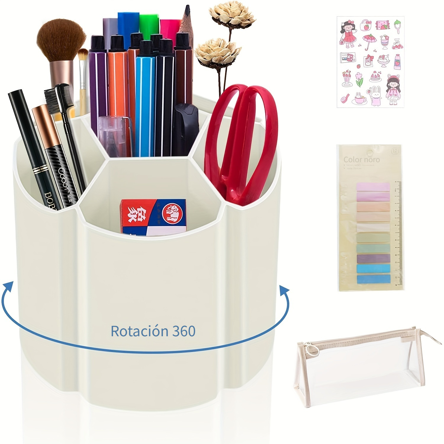 Organizador de Escritorio Blanco, 360 Grados NiñOs Porta Lapices para  Escritorio, Organizador Lapices Subrayadores, con 9 Compartimentos, Guarda  ArtíCulos de PapeleríA y Maquillaje : : Oficina y papelería