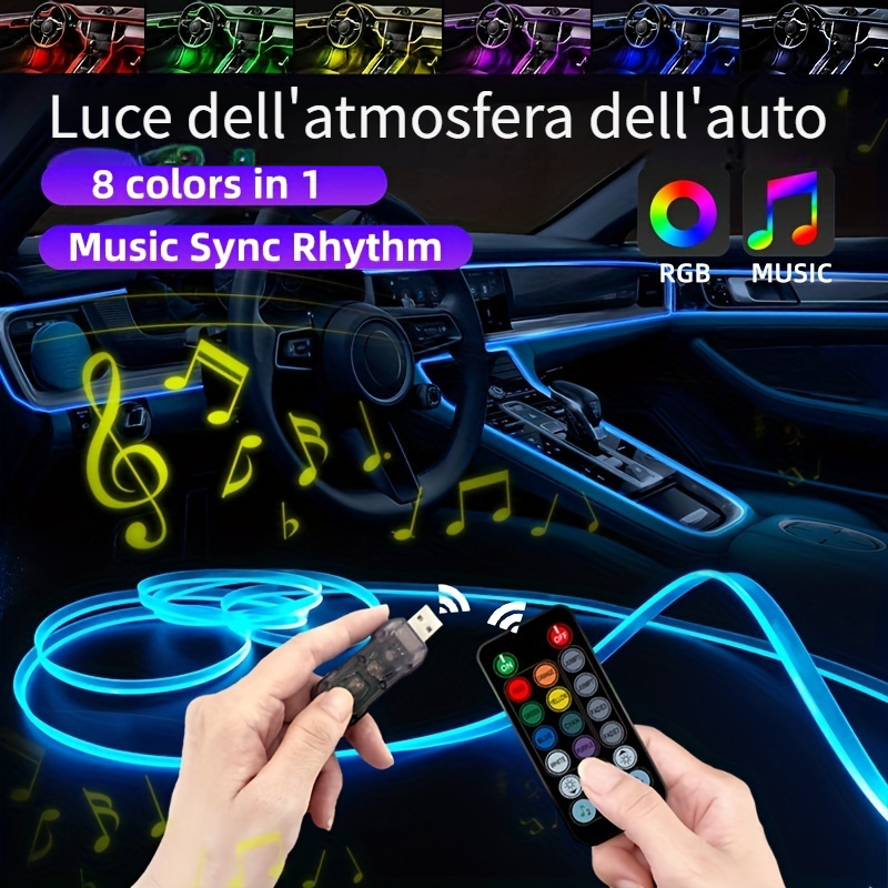 Kit 10 Pezzi RGB 8 Metri Interni + Luce Ambiente Auto Decorativa Fibra  Ottica Cruscotto