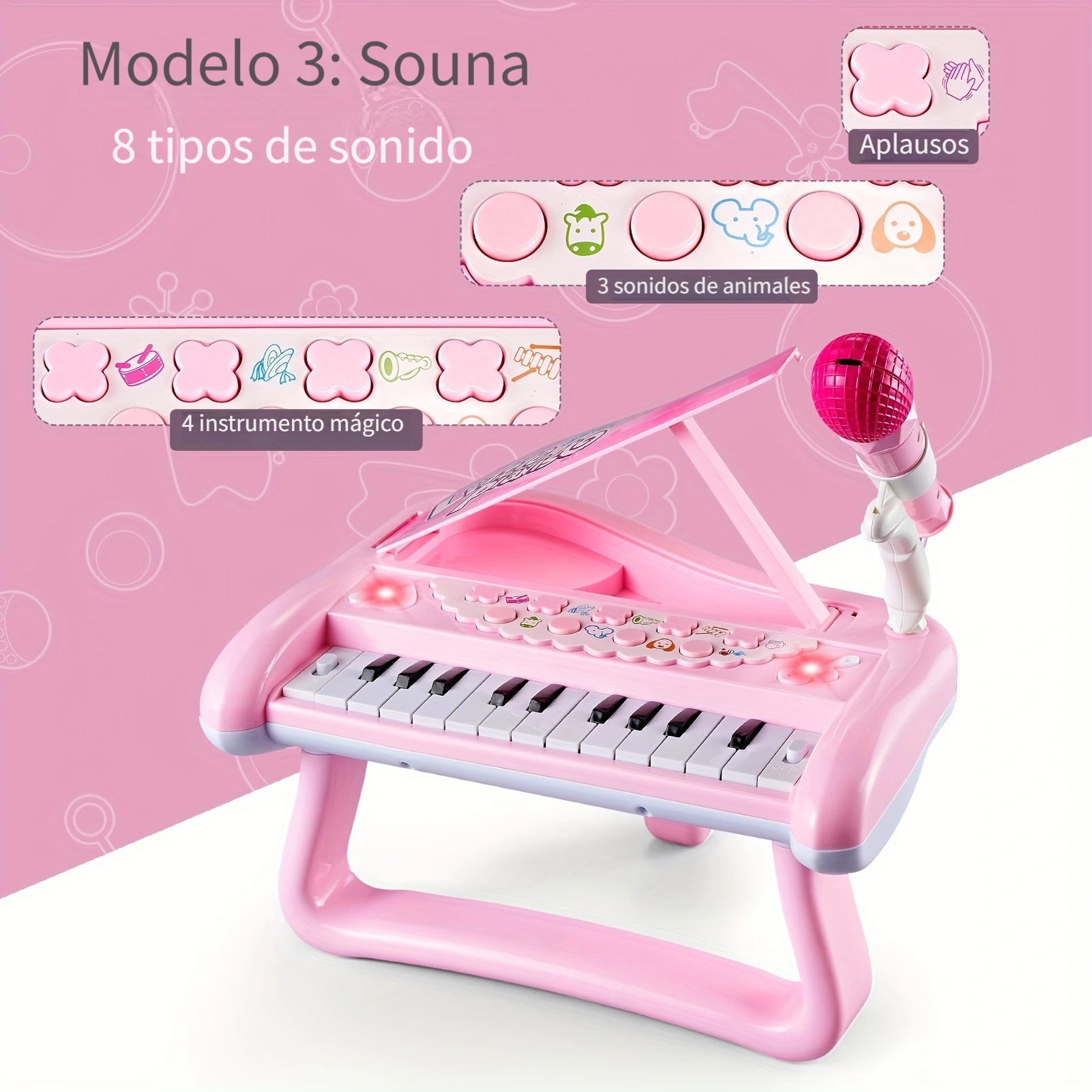 Piano Infantil Educativo Niña Karaoke Rosa 37 Hijos Bebe