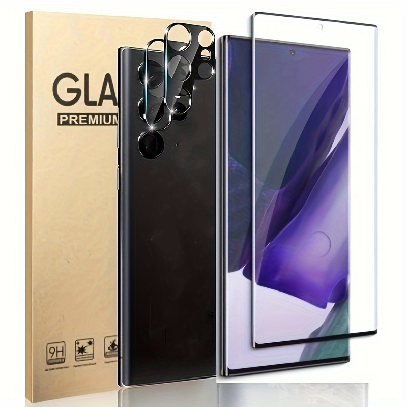 Protector de pantalla para Galaxy S23 Ultra【Paquete de 3 +  1】Con 1 protector de lente de cámara de vidrio templado, compatible con  huellas dactilares, vidrio 3D, cobertura completa, dureza 9H, protector