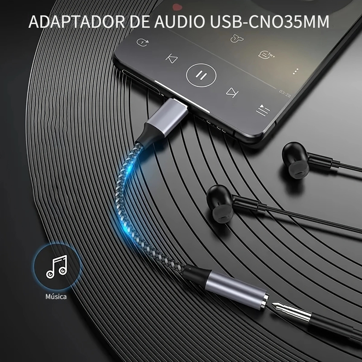Adaptador de auriculares USB C a 0.138 in - USB tipo C a conector de audio  AUX Cable DAC de alta resolución compatible con iPhone 15 Pro Max, Samsung