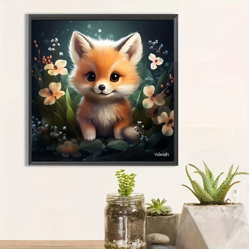 

1pc, 20*20cm/7.87x7.87in, Little Fox Full Round Diamond Painting Kit, 5d Art Embroidery Cross Stitch Painting, Diy Handmade Crafts Wall Decor Home Decor Ornaments, No Frame