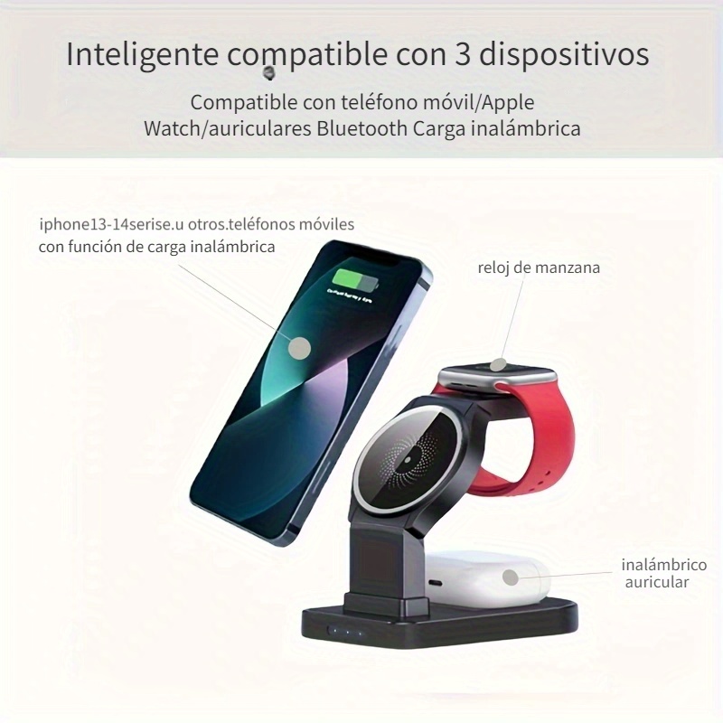 3 en 1 Cargador inalámbrico para iPhone Watch y Auriculares - Temu Chile