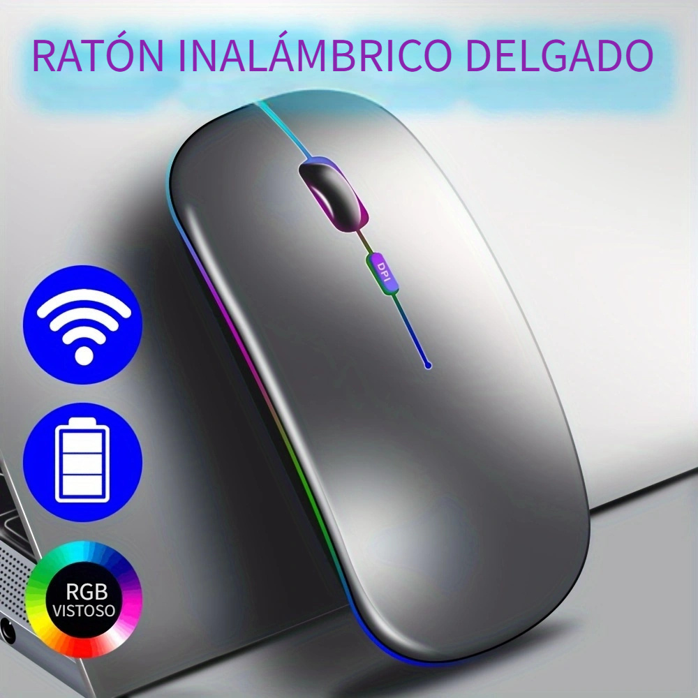 COO Ratón inalámbrico, LED delgado modo dual (Bluetooth 5.1 y 2.4G  inalámbrico) recargable LED inalámbrico con 3 DPI ajustables para iPad OS  13