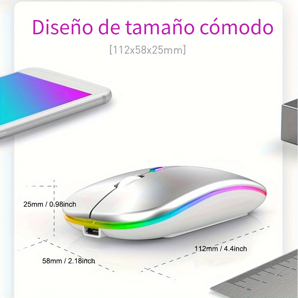 Ratón inalámbrico recargable, ratón Bluetooth para ordenador