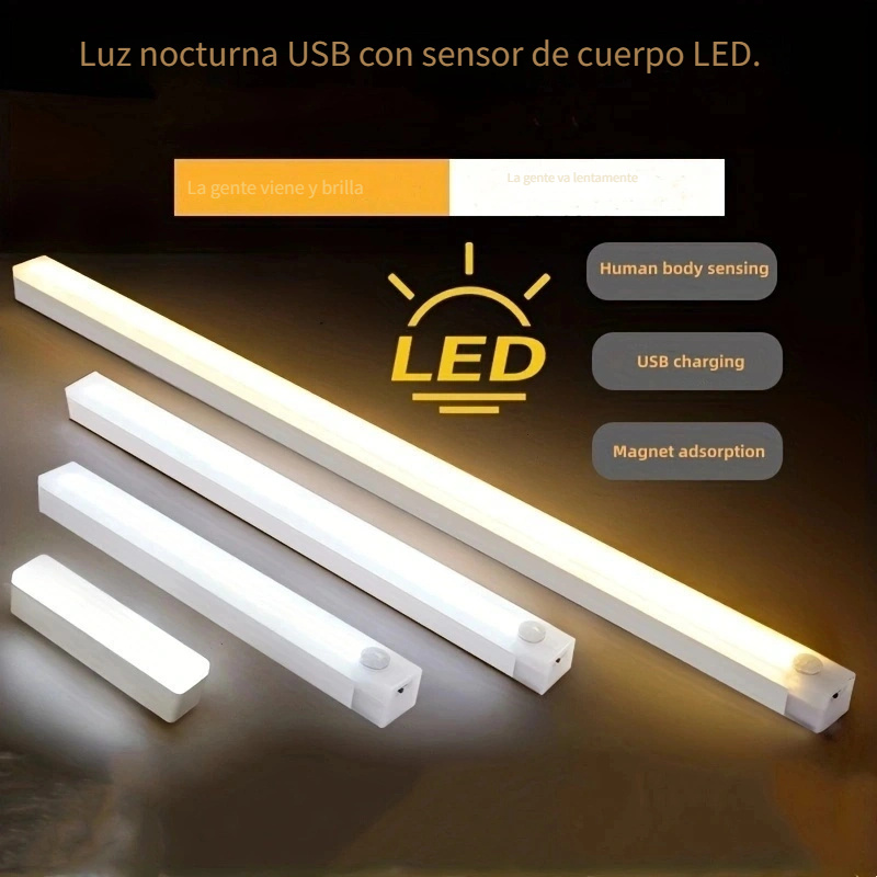 Tira LED Magnética Luz Inteligente de 30 cm Recargable por USB Sensor  Movimiento