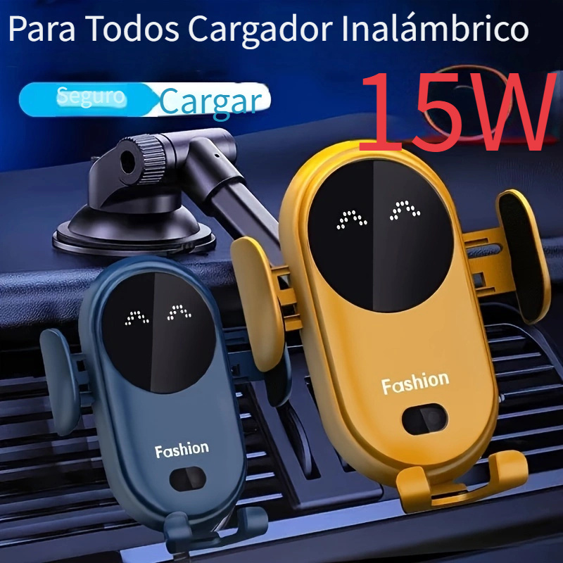 Soporte de cargador inalámbrico para automóvil, 15 W, carga inalámbrica,  soporte de teléfono con sujeción automática con sensor compatible con  iPhone