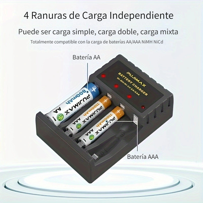 Paquete de 3 cargadores de batería AA y AAA recargables con 4 pilas  recargables AA NiMH