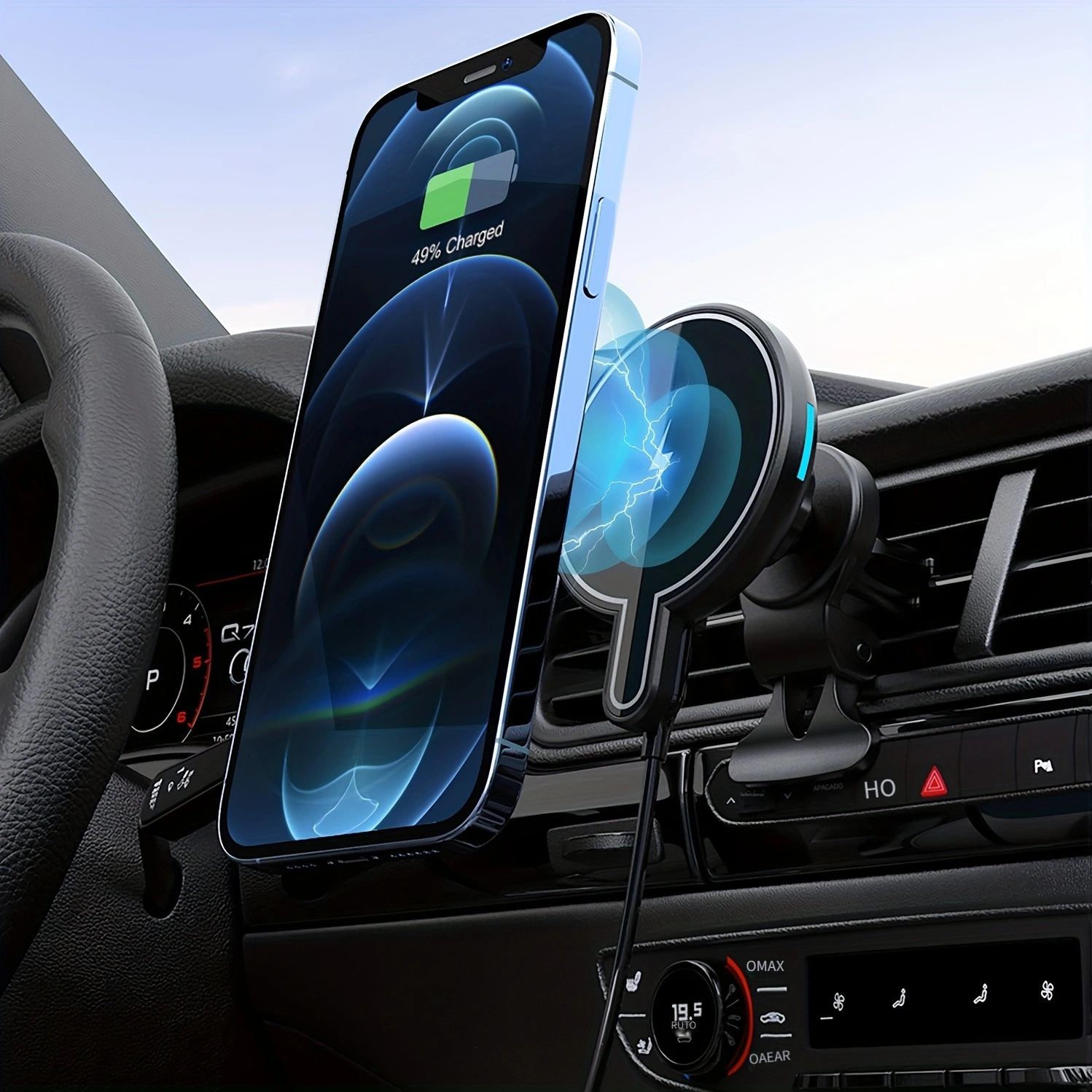 Cargador inalámbrico para automóvil, 10 W, Qi de carga rápida, sujeción  automática, soporte de teléfono para ventilación de automóvil, compatible  con