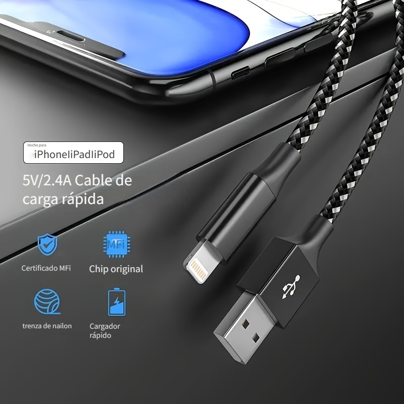 VENA Cable USB C a Lightning, 10 pies (certificado Apple MFI) 18 W, carga  rápida, carga rápida, cargador Apple trenzado de nailon compatible con