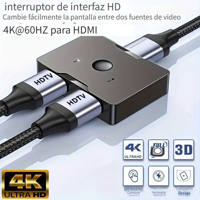 Conmutador HDMI 4K de 3 puertos, salida 3 en 1 con interruptor de alta  velocidad, Cable