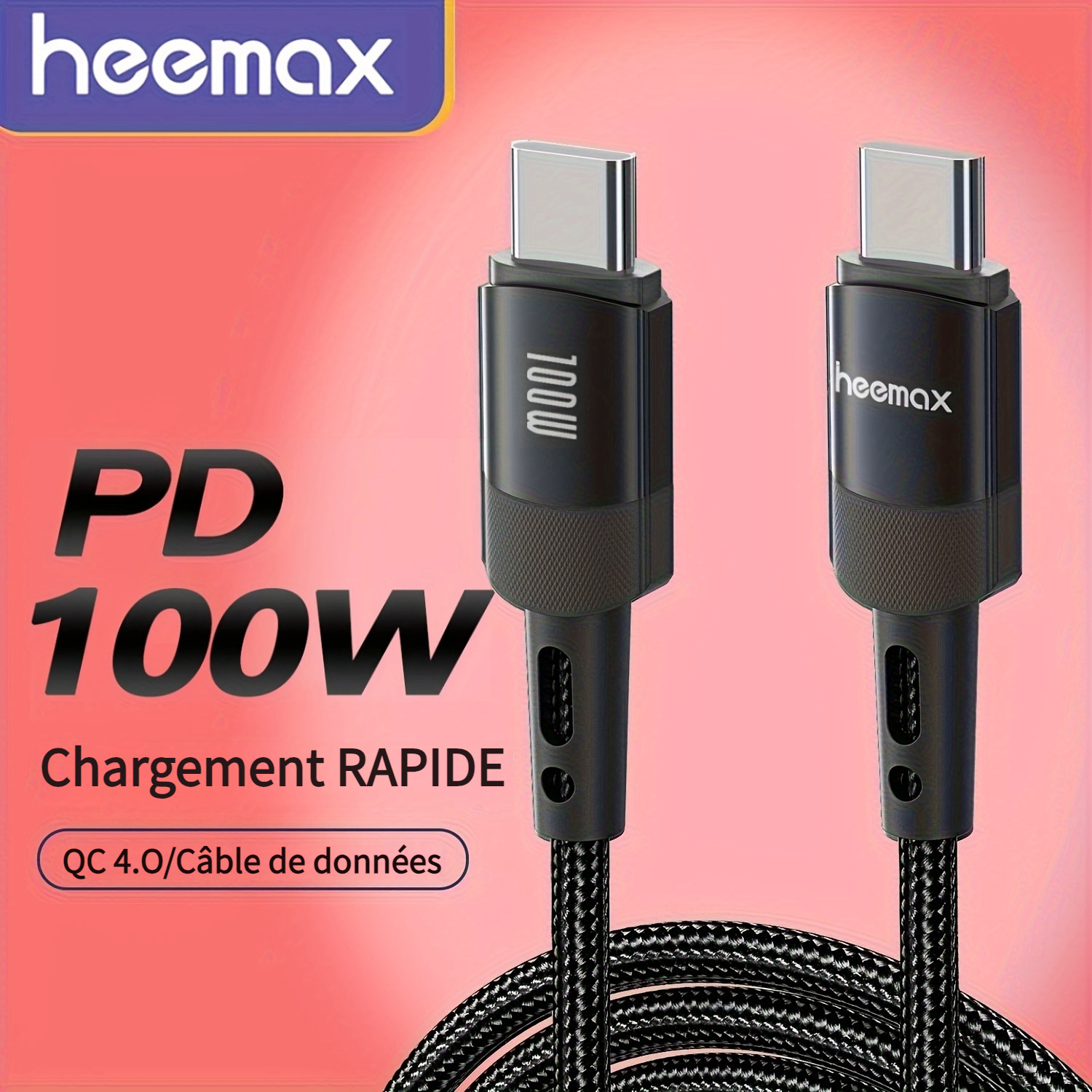 Câble USB-C 100W 2 En 1 Pour Recharge Rapide, Cordon De Chargeur Usb-c PD  Vers Usb-c 4.0, Compatible Avec POCO/Xiaomi/Samsung - Baseus