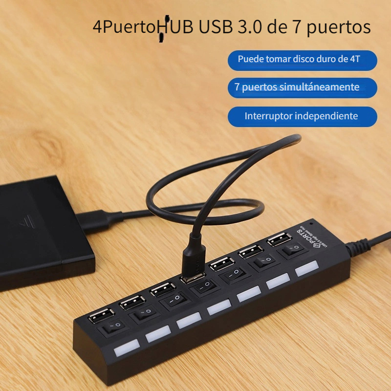 HUB Multipuerto USB con 7 Puertos Con Interruptor Independiente