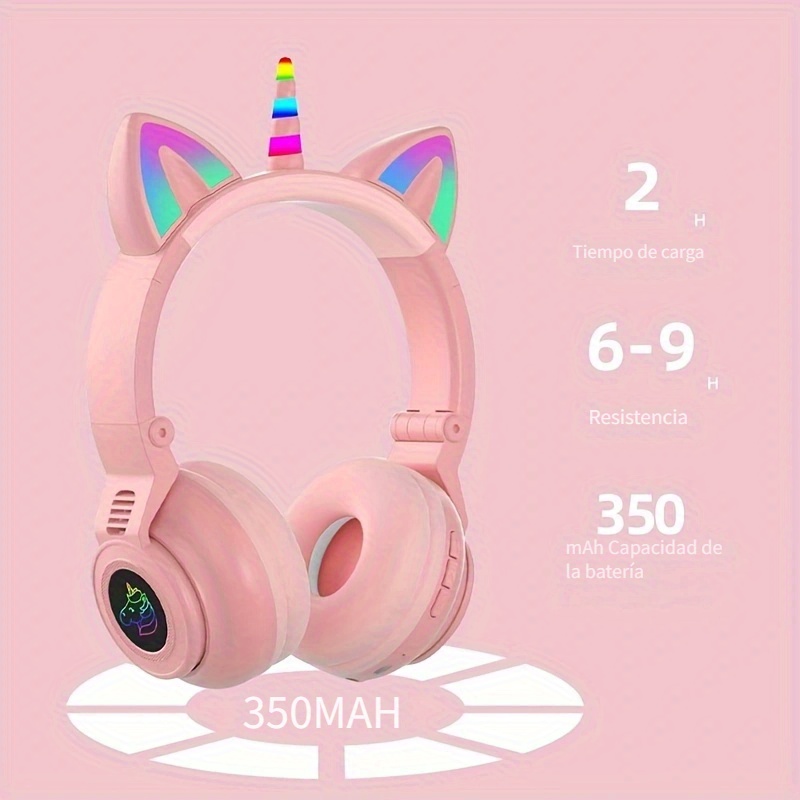 Audífonos Bluetooth Unicornio Inalámbricos Con Luz Led para Niñas