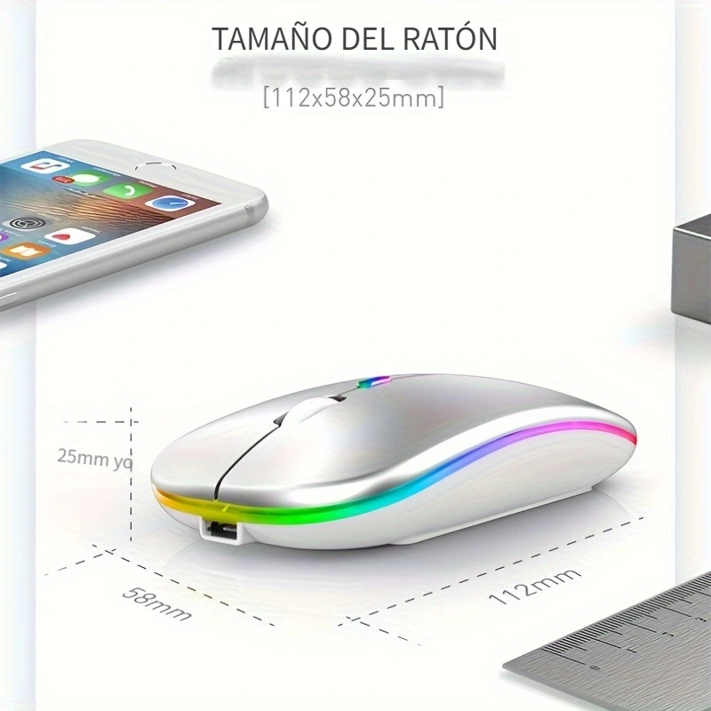 Ratón inalámbrico con Bluetooth para ordenador, Mouse inalámbrico  recargable, ergonómico, silencioso, para juegos, para portátil, tableta