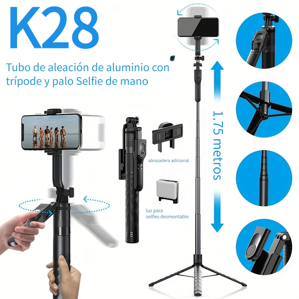 Palo Selfie Celular Gopro Bluetooth Aluminio Tripode Luz