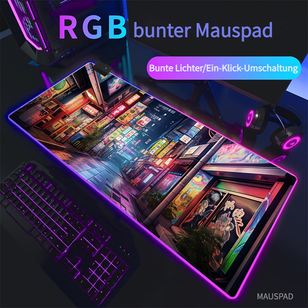 LED XXL Bunte Gaming Mauspad RGB Mauspad Tastatur Schreibtisch Anti Rutsch  Matte