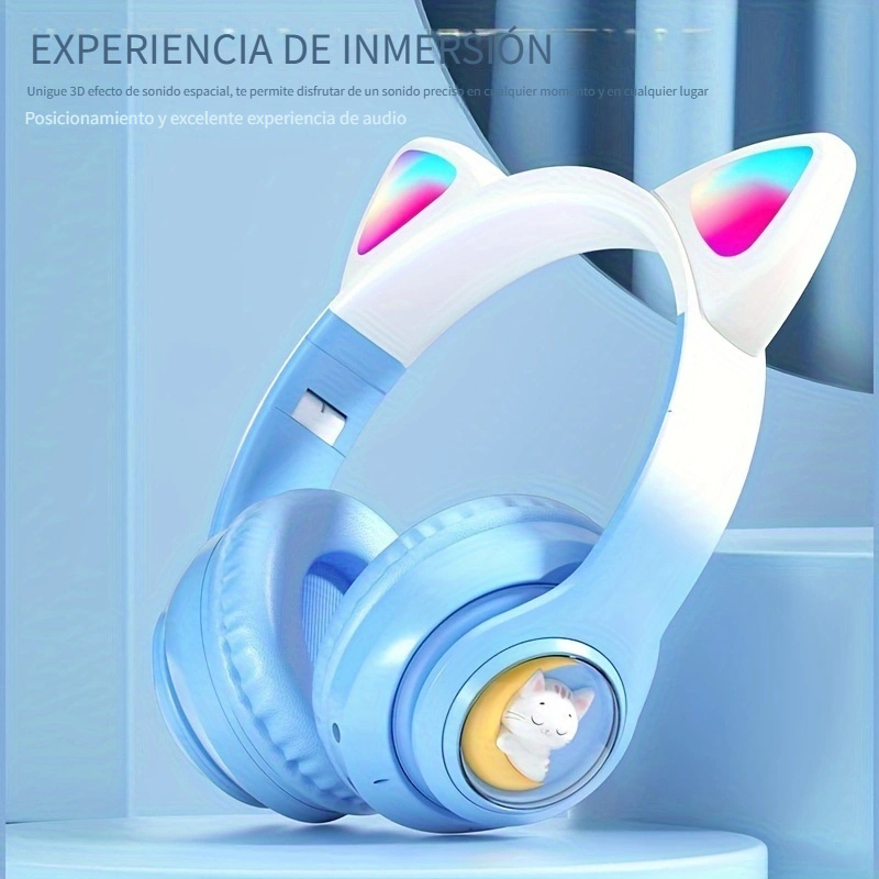 Audifonos Diadema Gato Bluetooth 5.0 high definition luces
