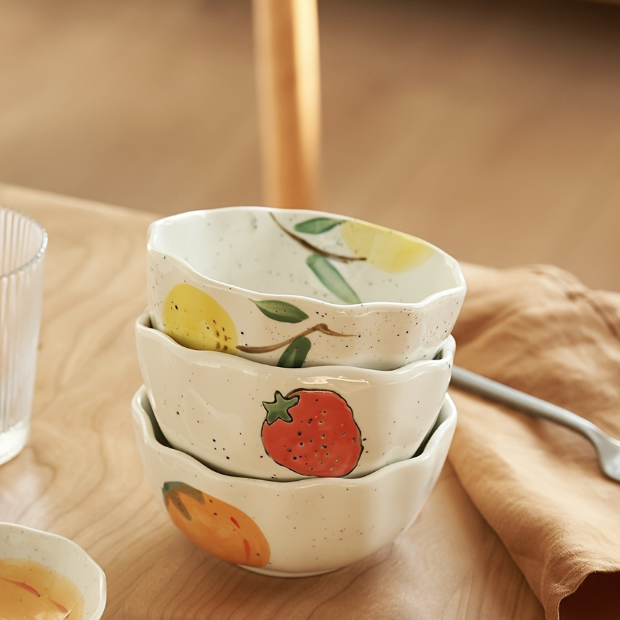 

Creative Painted Underglaze Ceramic Rice Bowl, Noodle And Salad Bowl, Ideal For Soup, Ramen, Cereal, Stew, Kitchenware, Suitable For Restaurant