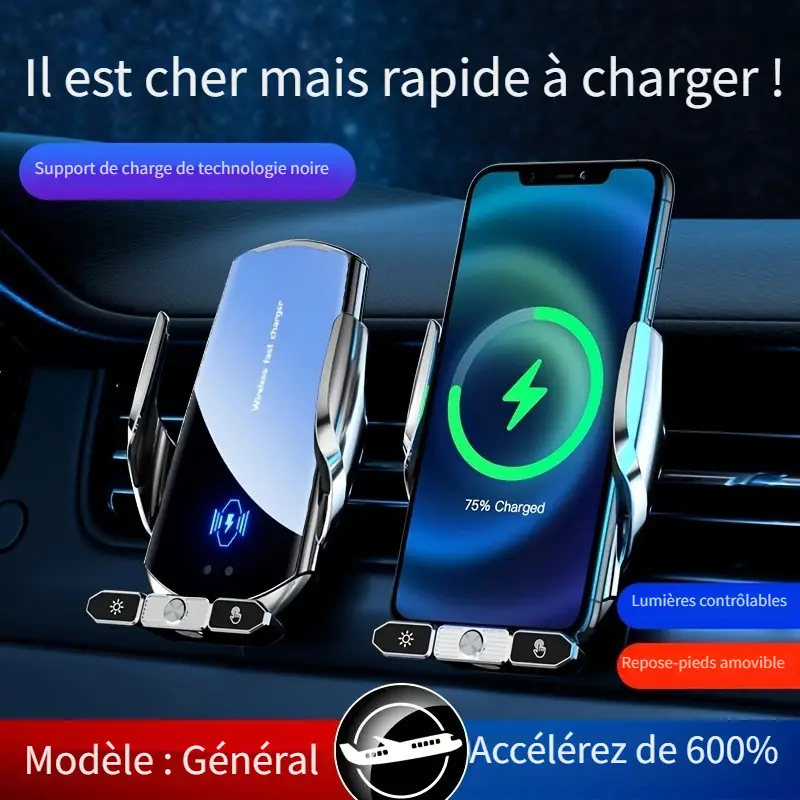 Chargeur Sans Fil Pour Voiture Avec Support De Téléphone Automatique Avec  Batterie Qi Charge Rapide Pour IPhone Samsung Charge Sans Fil Magnétique