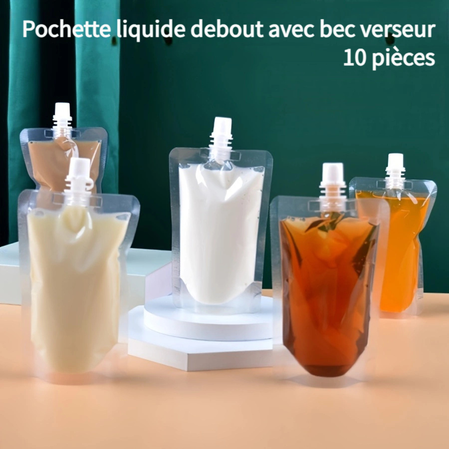 Sachets de boisson transparents avec pailles fermeture à glissière  refermable Stand-up Sacs en plastique 20pcs