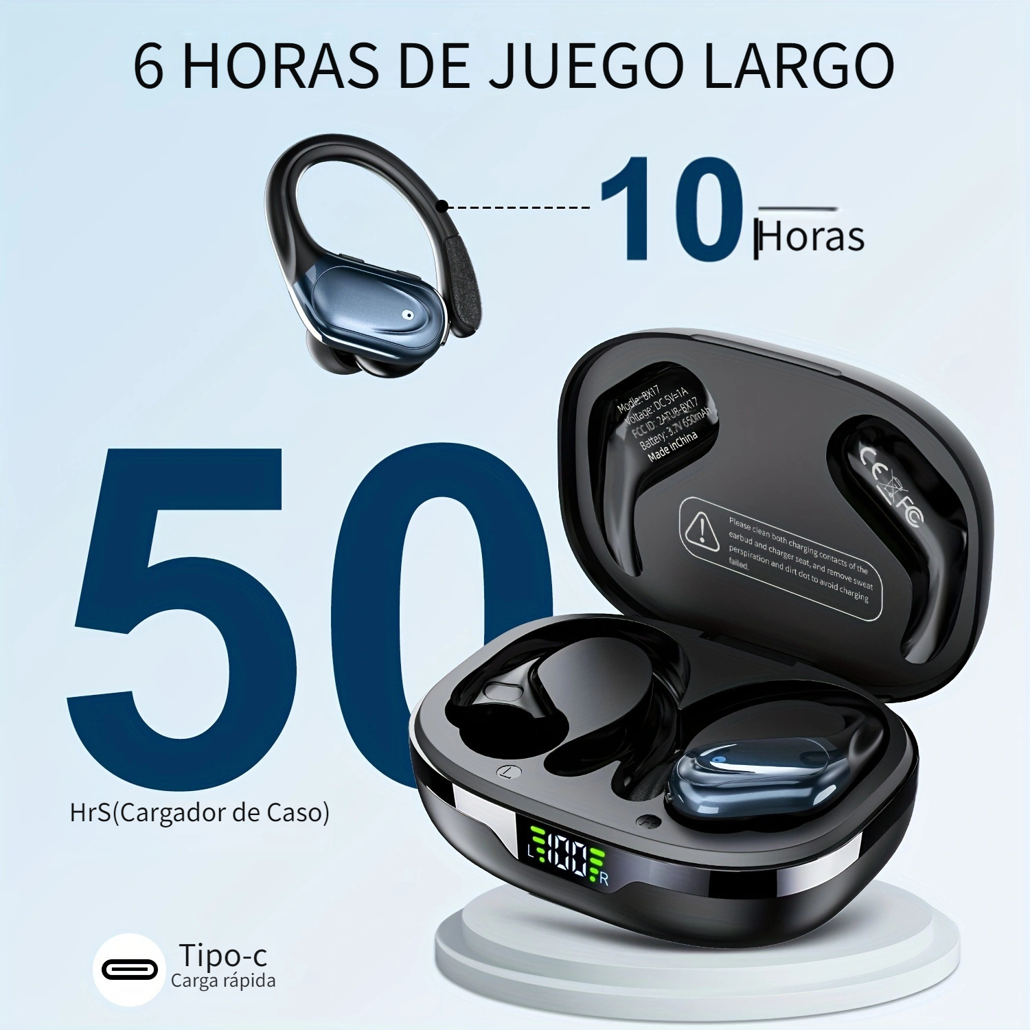 CASCHO Auriculares inalámbricos Bluetooth 60 horas de reproducción, audio  estéreo HD, pantalla LED digital, auriculares sobre la oreja con gancho  para