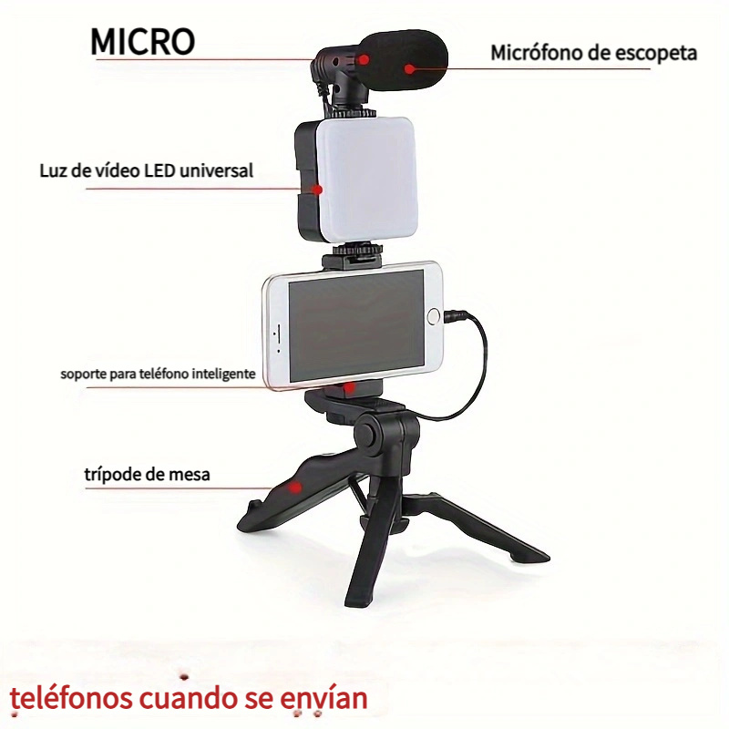 Kit Luz Micrófono Teléfono Inteligente Trípode Portátil - Temu