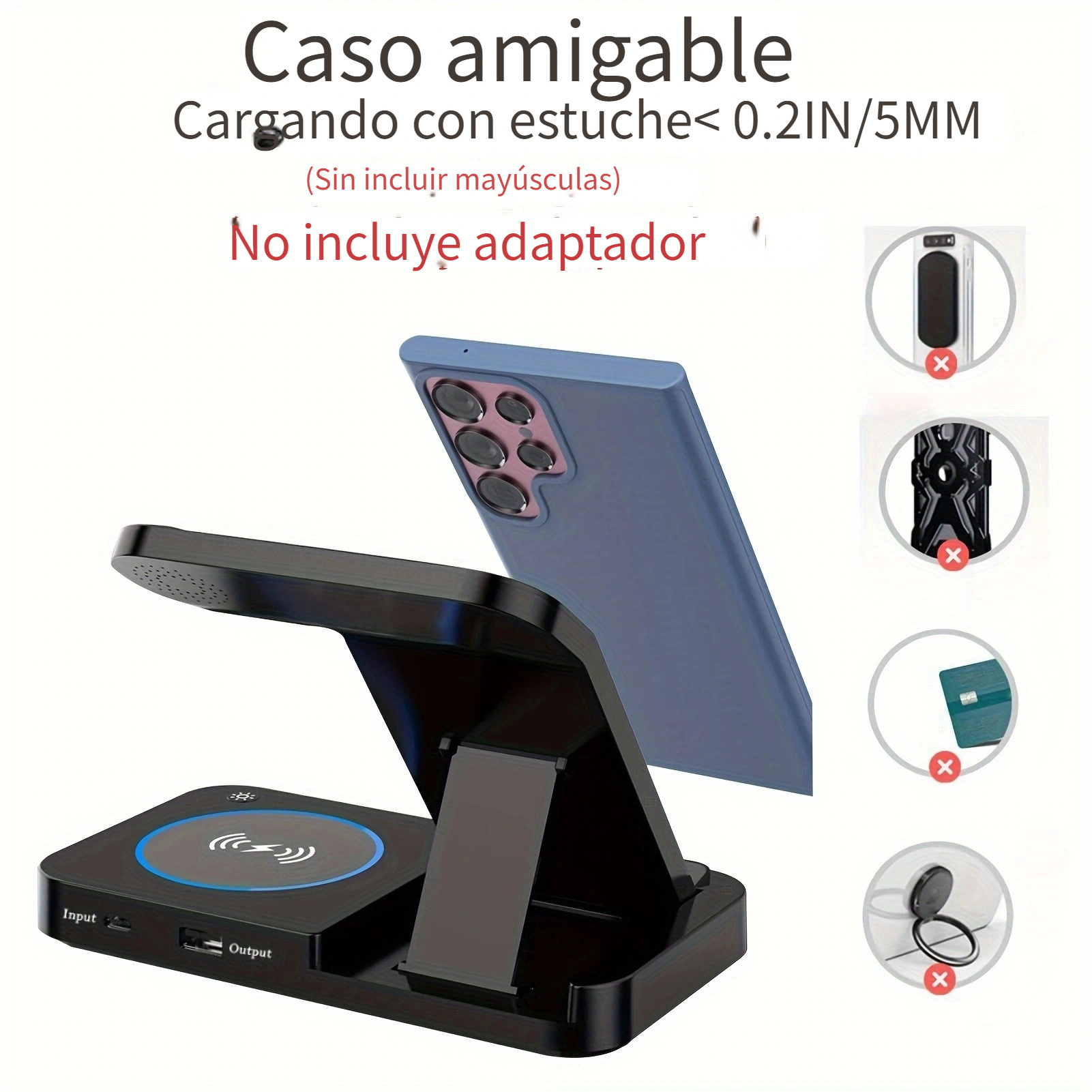 Cargador inalámbrico plegable, [con adaptador de 30 W] Estación de carga  inalámbrica rápida 3 en 1 para múltiples dispositivos, base de carga