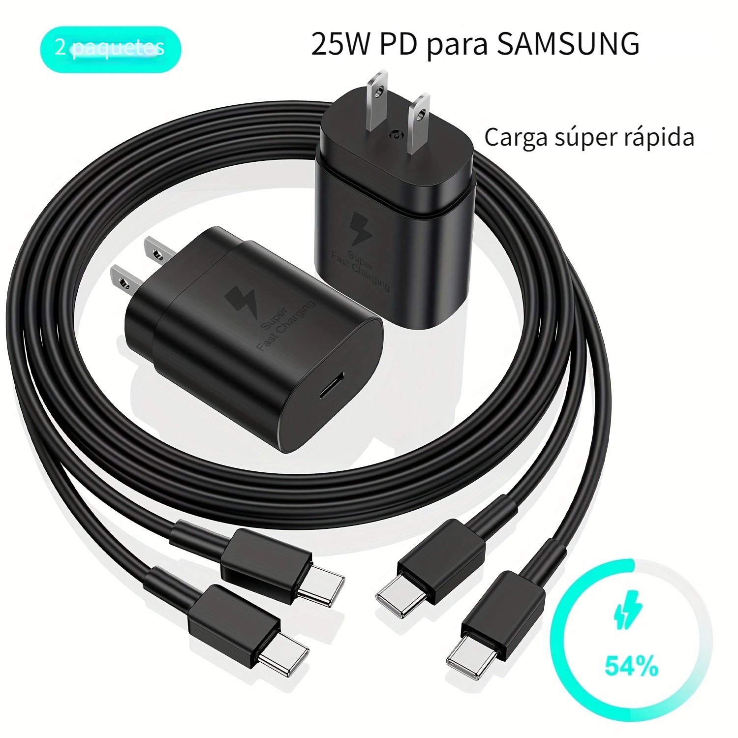 Cargador rápido tipo C, para Samsung cargador de teléfono Android, cable de  carga USB-C de 6.6 pies para Galaxy